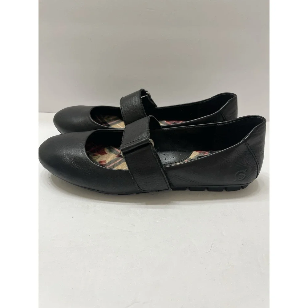 Børn Malli Mary Jane Leather Flats Black Hook & Loop Strap Comfort Women's 8